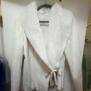 White house Black market white suede jacket with faux fur inside, L